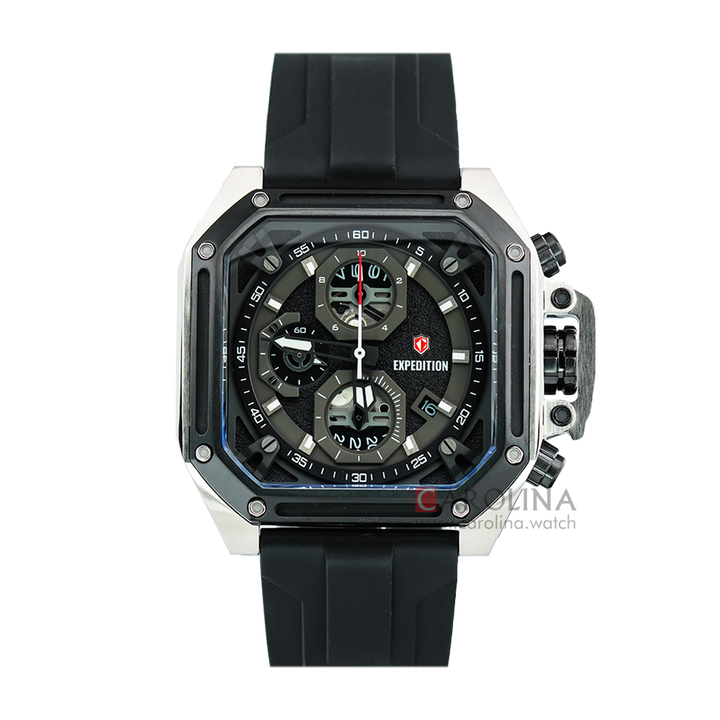 Jam Tangan Expedition Chronograph E 6812 MC RTBBA Men Black Dial Black Rubber Strap