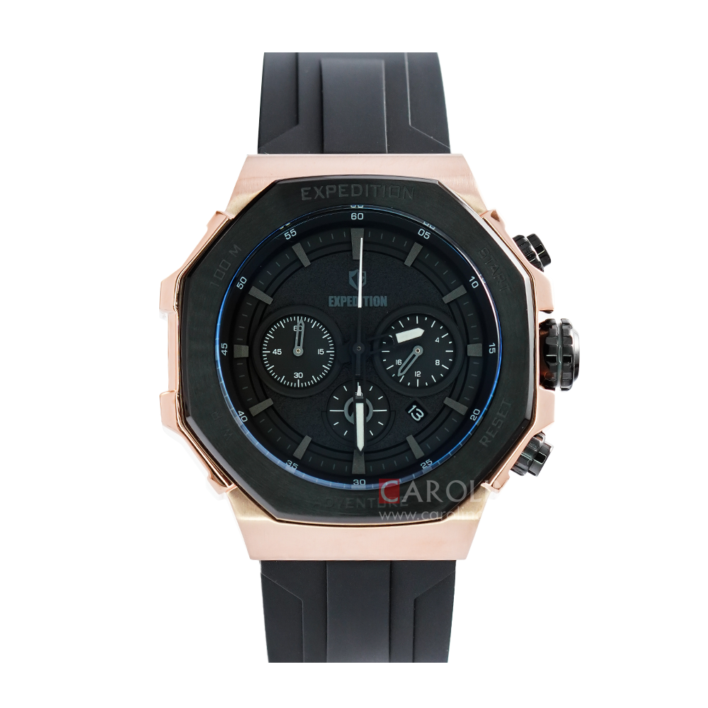 Jam Tangan Expedition Chronograph E 6816 MCRBRBASL Black Dial Black Rubber Strap
