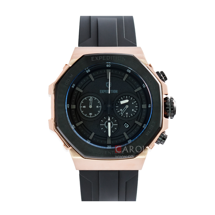 Jam Tangan Expedition Chronograph E 6816 MCRBRBASL Black Dial Black Rubber Strap