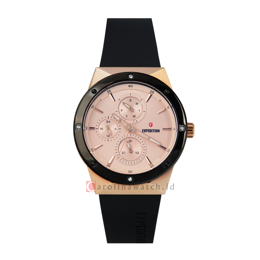 Jam Tangan Expedition E 6818 BFRBRLNBA Women Light Pink Dial Black Rubber Strap