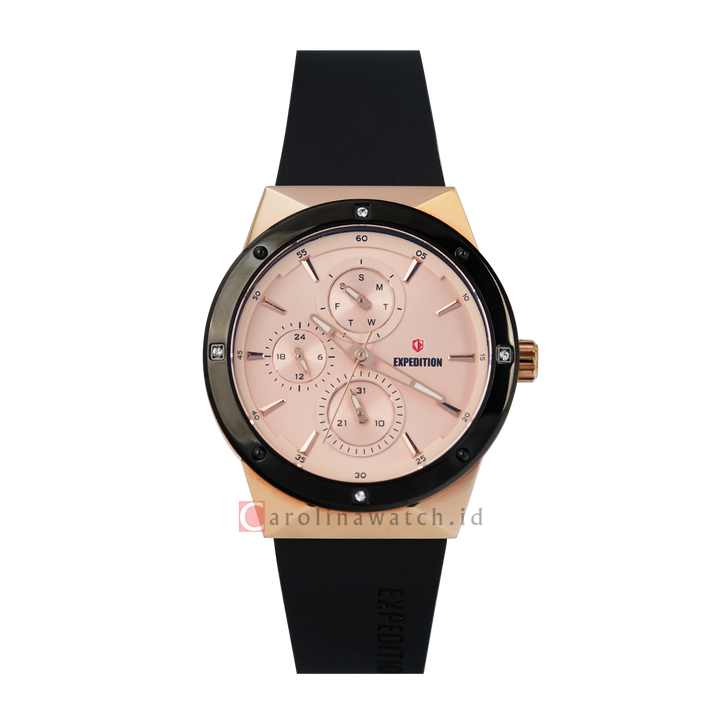 Jam Tangan Expedition E 6818 BFRBRLNBA Women Light Pink Dial Black Rubber Strap