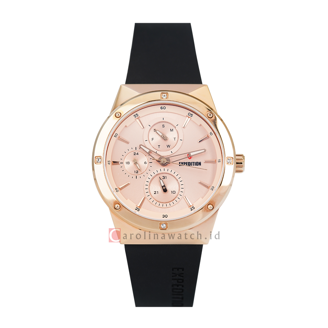 Jam Tangan Wanita Expedition E 6818 BFRRGLNBA Rose Gold Dial Black Rubber Strap