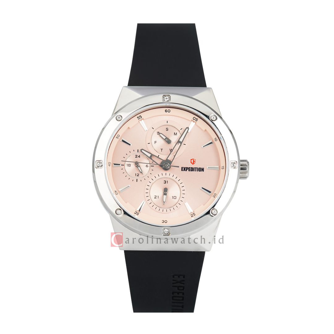 Jam Tangan Expedition E 6818 BFRSSLNBA Women Light Rose Gold Dial Black Rubber Strap
