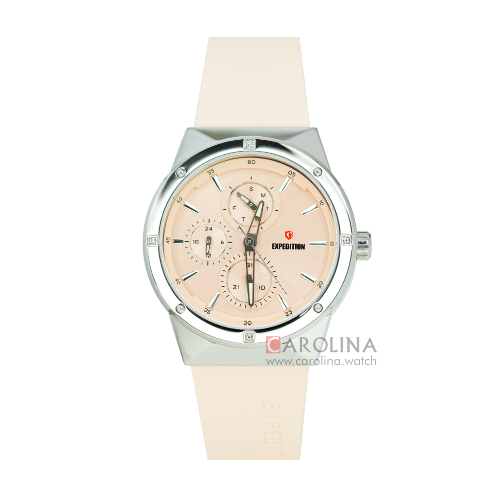 Jam Tangan Expedition E 6818 BFRSSLN Women Light Pink Silver Case Rubber Strap