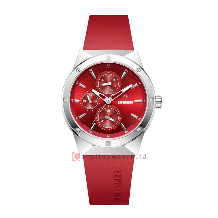 Jam Tangan Expedition E 6818 BFRSSRE Women Red Dial Red Rubber Strap