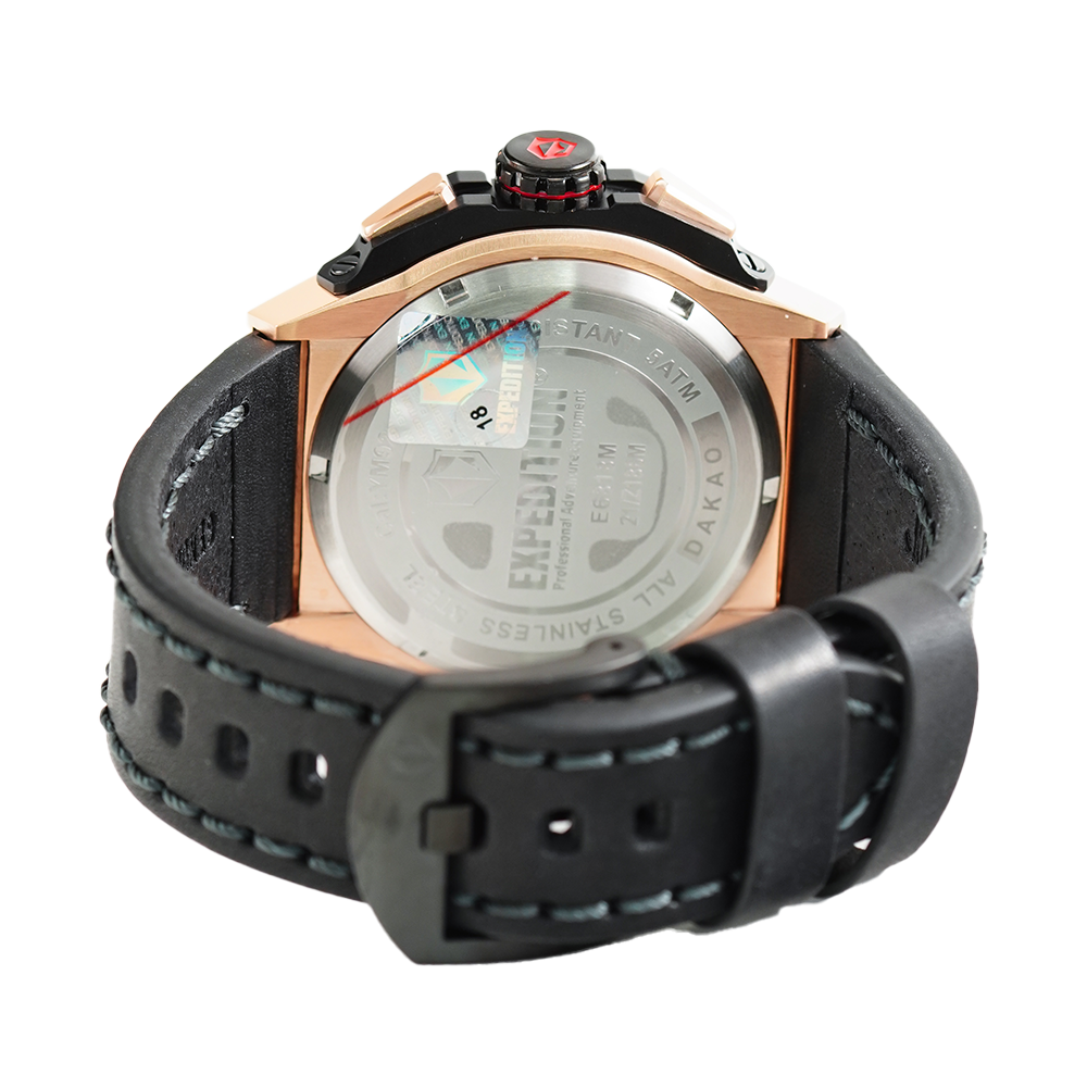 Jam Tangan Expedition Chronograph E 6818 MCLURBARE Men Black Dial Black Leather Strap