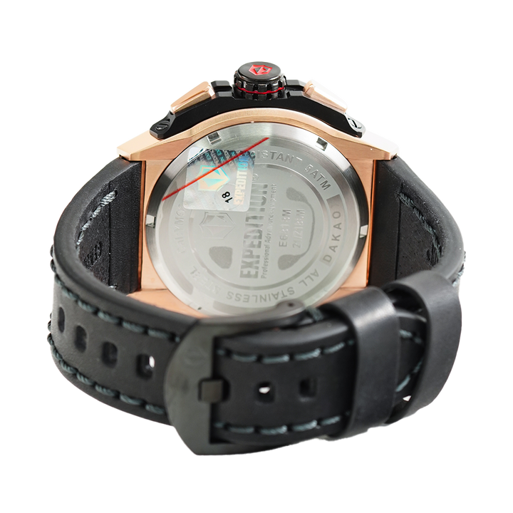 Jam Tangan Expedition Chronograph E 6818 MCLURBARE Men Black Dial Black Leather Strap