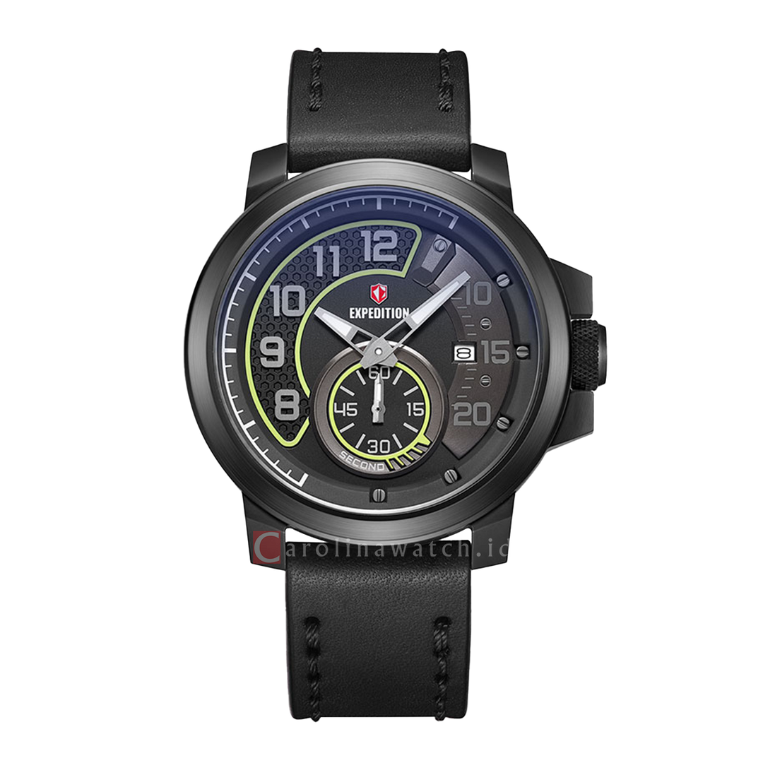 Jam Tangan Expedition Sport E 6825 MSLIPBALE Men Black Dial Black Leather Strap