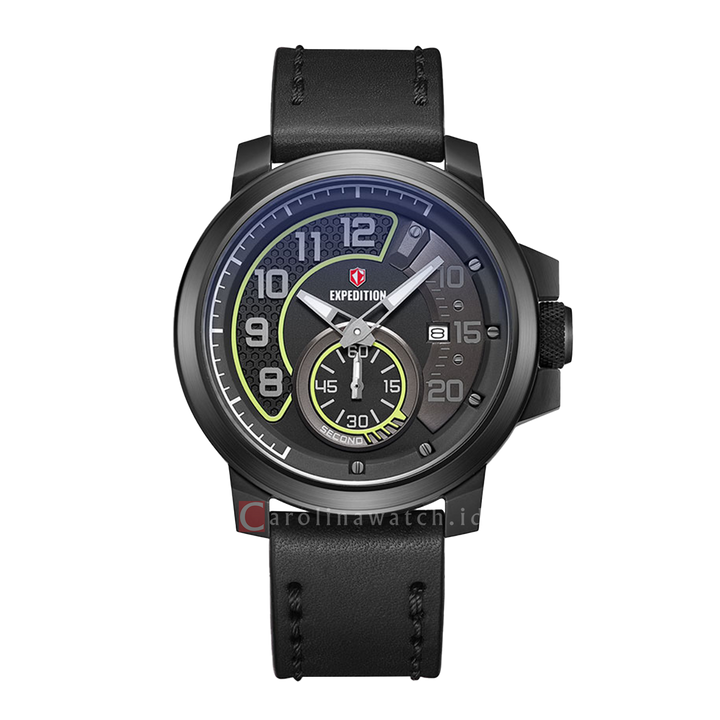 Jam Tangan Expedition Sport E 6825 MSLIPBALE Men Black Dial Black Leather Strap