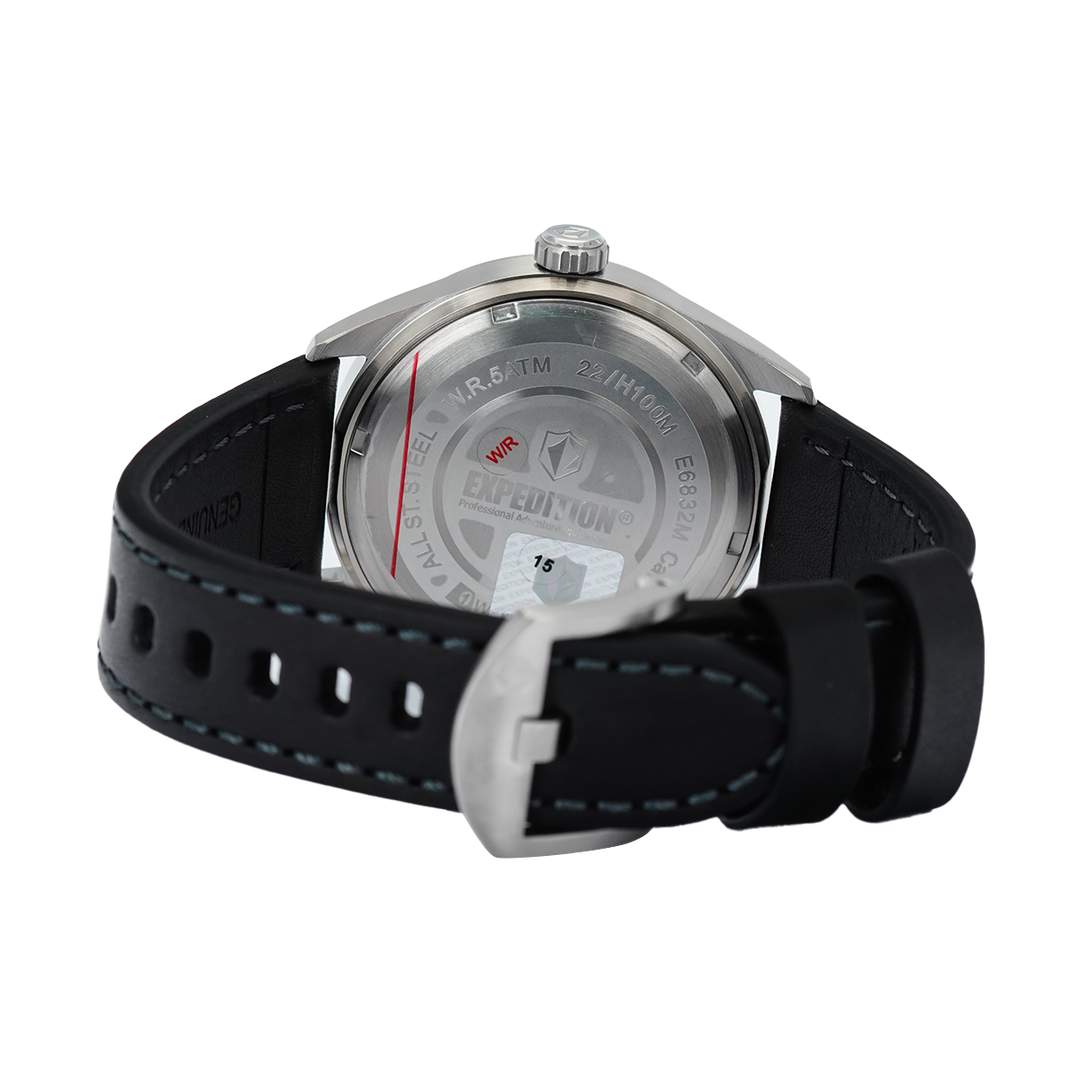Jam Tangan Expedition Multifunction E 6832 MSLSSGR Men Grey Dial Black Leather Strap