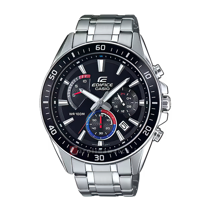 Jam Tangan Casio Edifice Standard EFR-552D-1A3 Chronograph Men Black Dial Stainless Steel Band