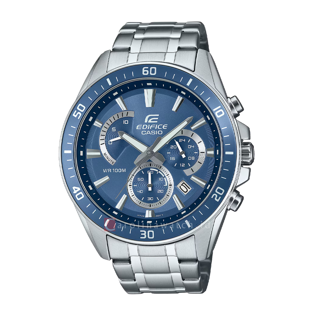 Jam Tangan Casio Edifice Standard Chronograph EFR-552D-2A Men Blue Dial Stainless Steel Band