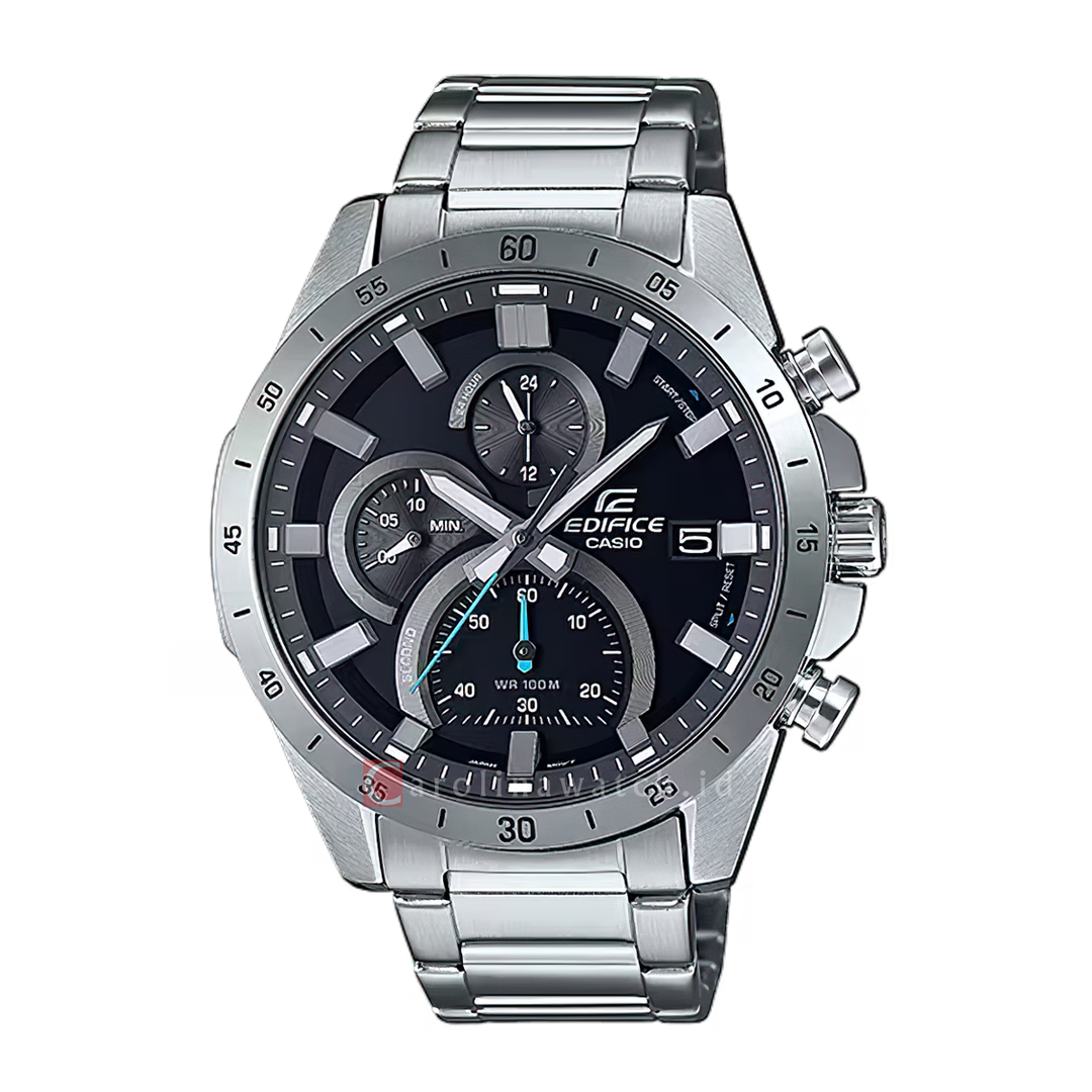 Jam Tangan Casio Edifice Standard EFR-571D-1A Chronograph Men Black Dial Stainless Steel Band