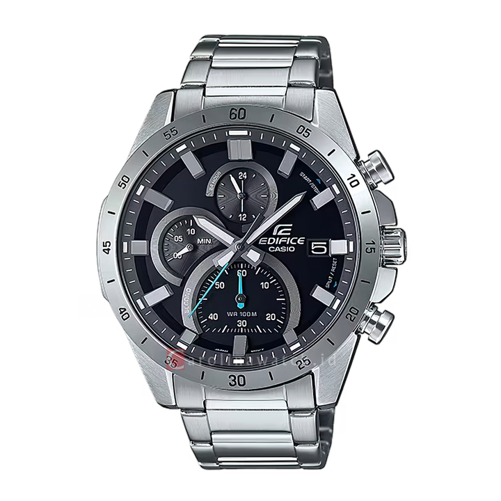 Jam Tangan Casio Edifice Standard EFR-571D-1A Chronograph Men Black Dial Stainless Steel Band