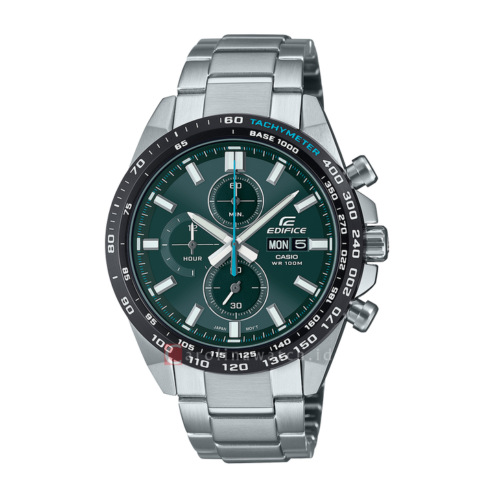Jam Tangan Casio Edifice Standard EFR-574DB-3A Chronograph Men Green Dial Stainless Steel Band