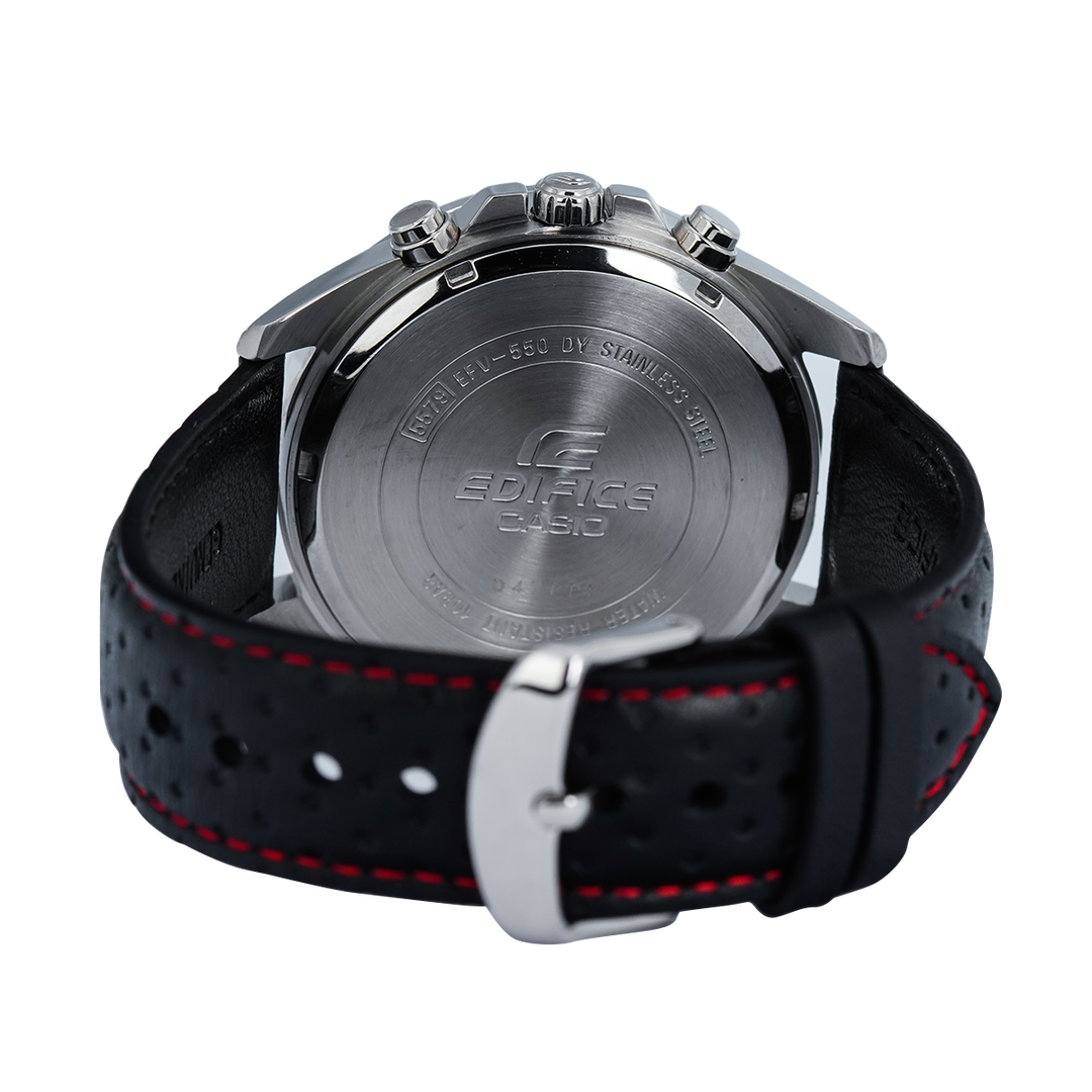 Jam Tangan Casio Edifice EFV-550L-1A Men Chronograph Black Dial Black Leather Band