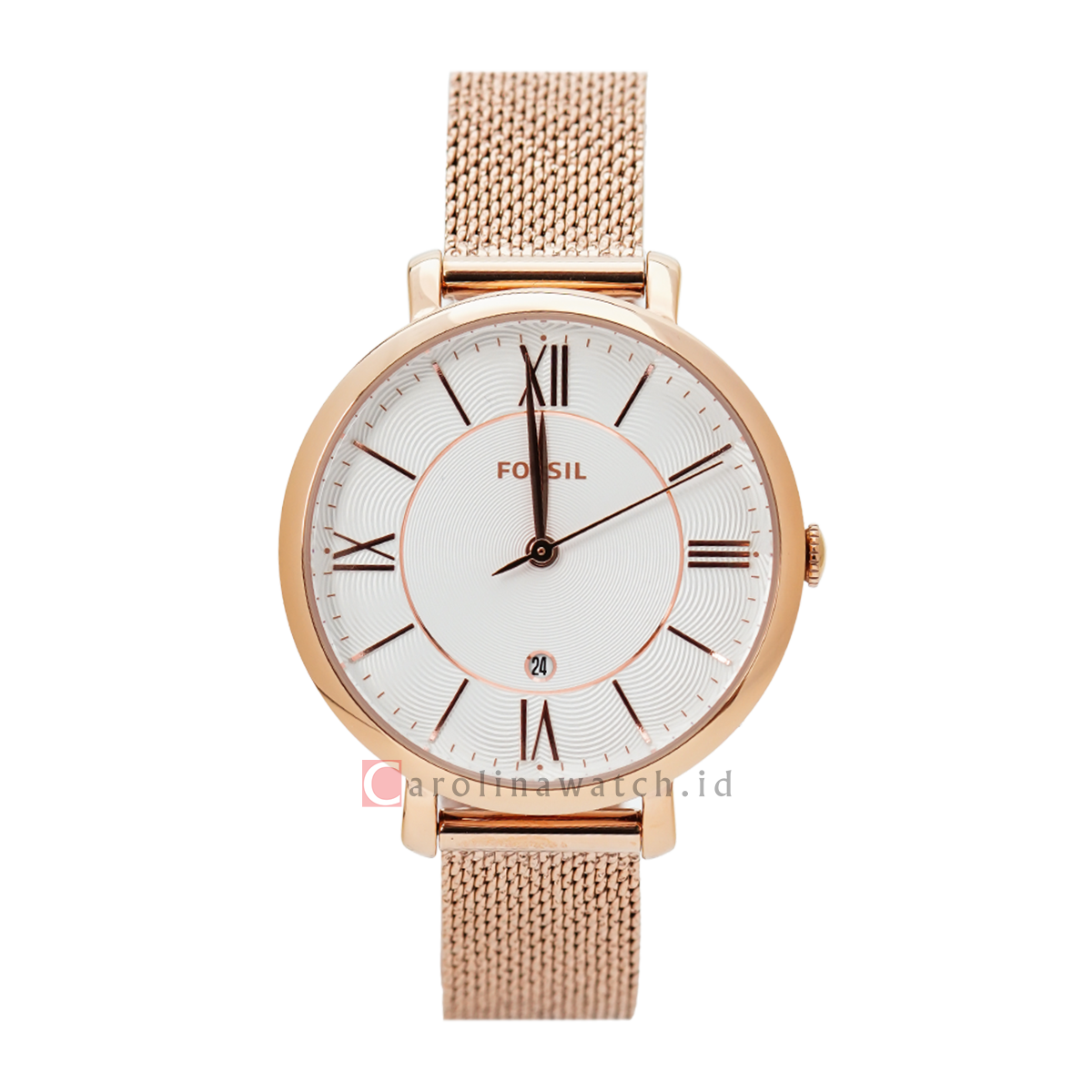 Jam Tangan Fossil Jacqueline ES4352 Women White Dial Rose Gold Mesh St Carolina Watch