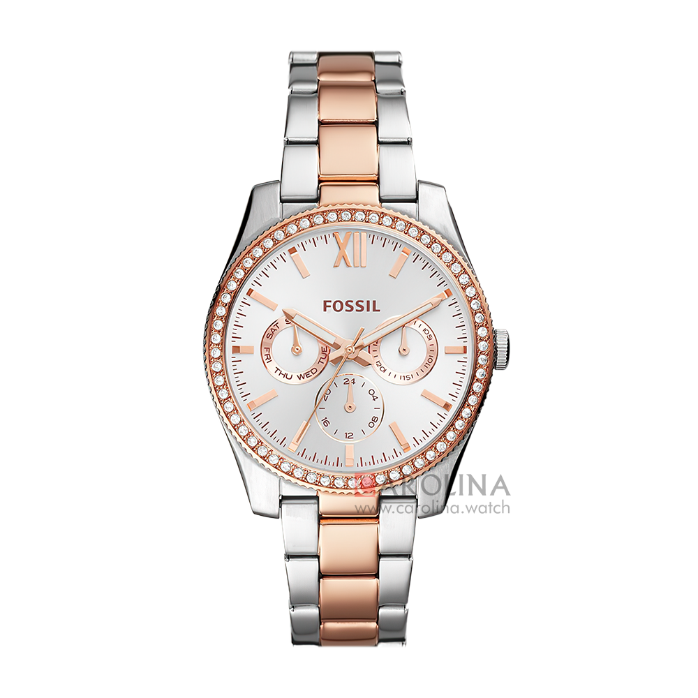 Jam Tangan Fossil Scarlette ES4373 Women Silver Dial Gold Dual Tone Stainless Steel Strap