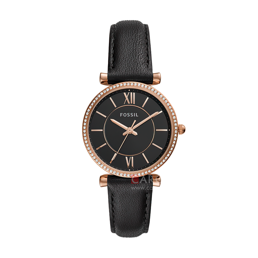 Jam Tangan Fossil Carlie ES4507 Women Black Dial Black Leather Strap