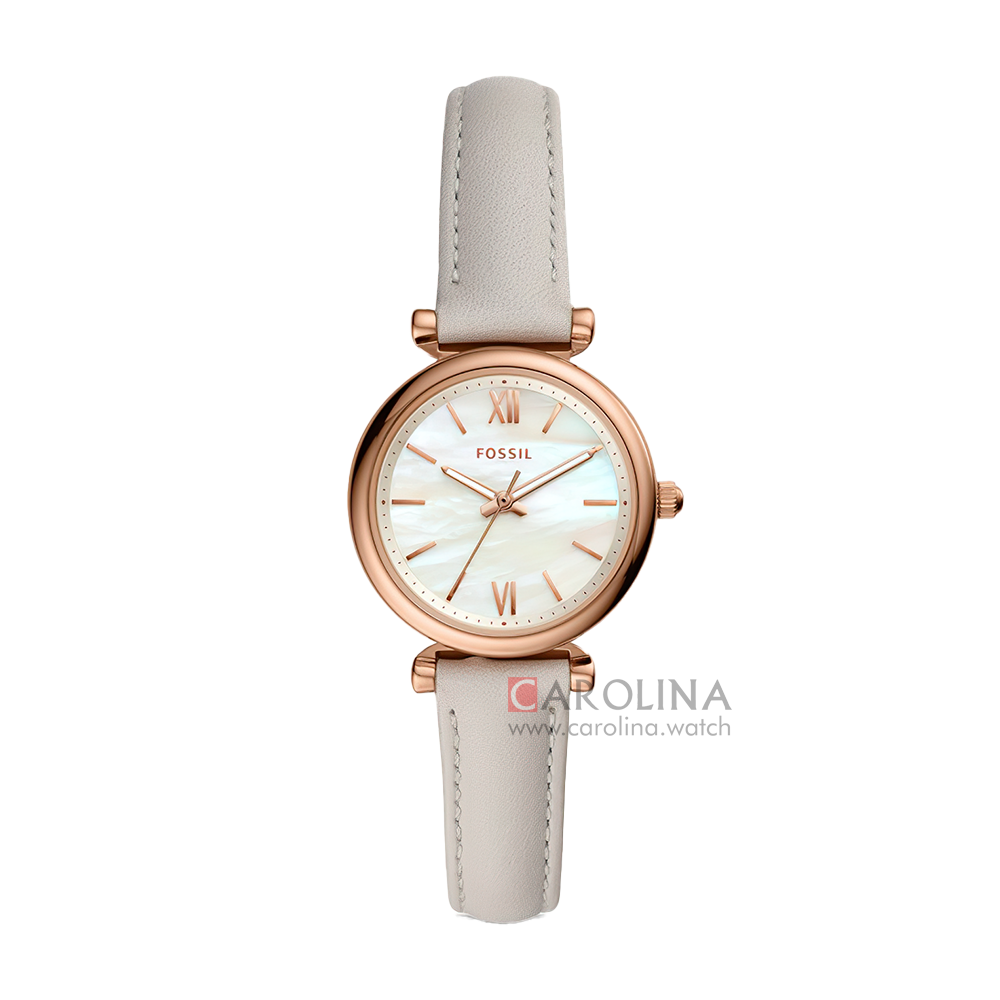 Jam Tangan Fossil Carlie Mini ES4529 Women Mother Of Pearl Dial Grey Leather Strap