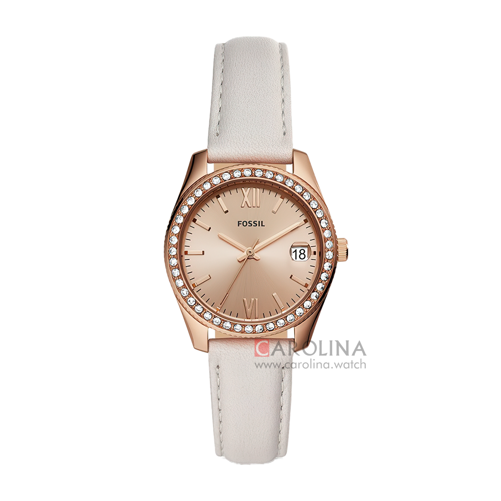 Jam Tangan Fossil Scarlette ES4556 Women Rose Gold Dial Gray Leather Strap