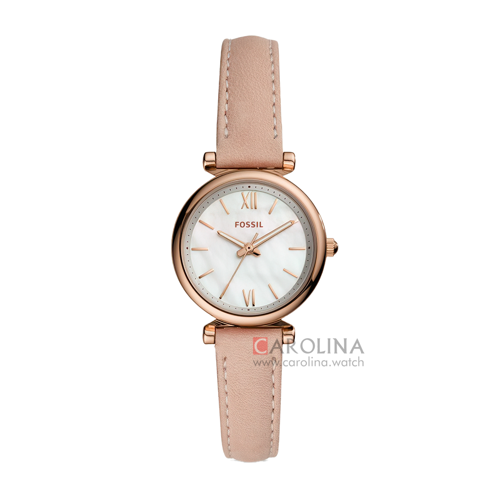 Jam Tangan Fossil Carlie Mini ES4699 Women White Mother of Pearl Dial Nude Pink Leather Strap