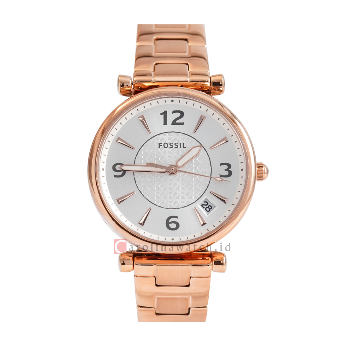 Jam Tangan Fossil Carlie ES5158 Women Silver Dial Rose Gold