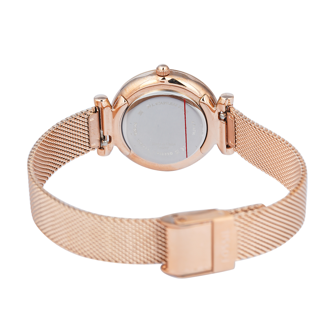 Jam Tangan Fossil Carlie ES5314SET Women Silver Dial Rose Gold Stainless Steel Strap + Extra Necklace