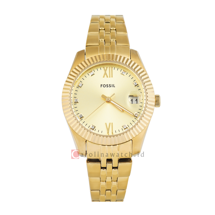 Jam Tangan Fossil Scarlette ES5338 Women Gold Dial Gold Stainless Steel Strap