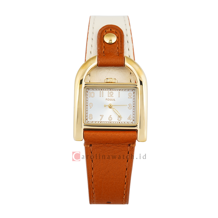 Jam Tangan Fossil Harwell ES5346 Women Silver Dial Brown and White LiteHide™ Leather Strap