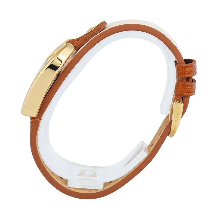 Jam Tangan Fossil Harwell ES5346 Women Silver Dial Brown and White LiteHide™ Leather Strap