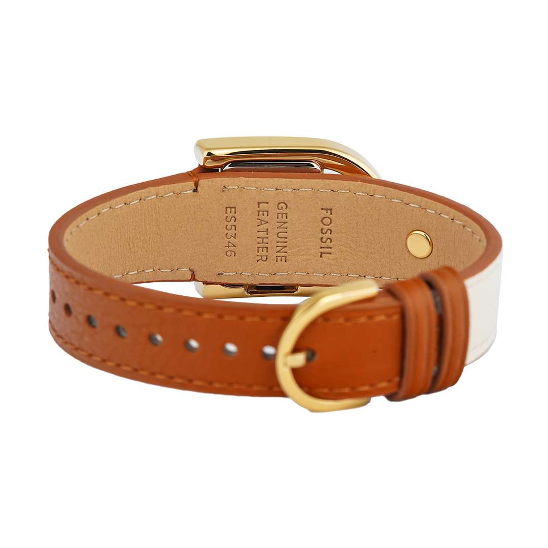 Jam Tangan Fossil Harwell ES5346 Women Silver Dial Brown and White LiteHide™ Leather Strap