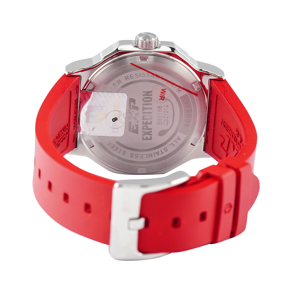 Jam Tangan Expedition EXP EX 6816 BFRSSRE Women Red Dial Red Rubber Strap