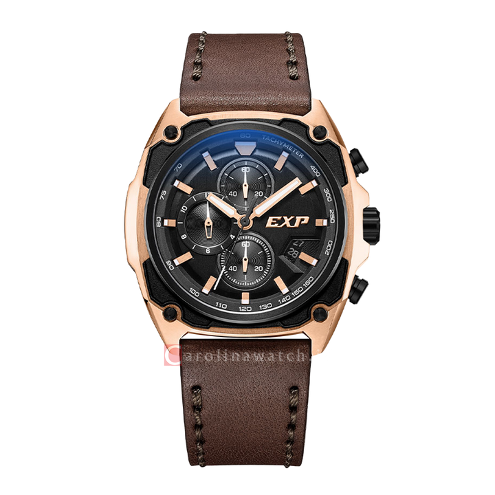 Jam Tangan Expedition EXP Chronograph EX 6835 MCLBRBA Men Black Dial Brown Leather Strap