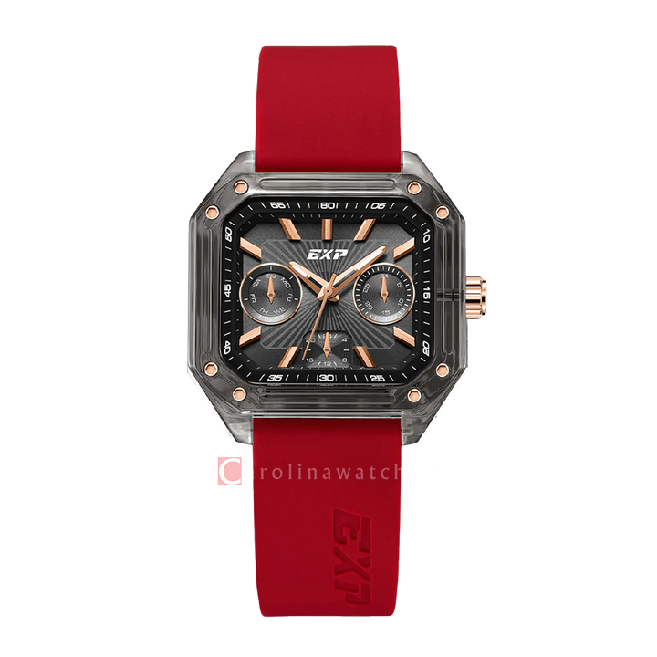 Jam Tangan EXP EX 6840 MFRRGBARE Unisex Black Dial Red Rubber Strap