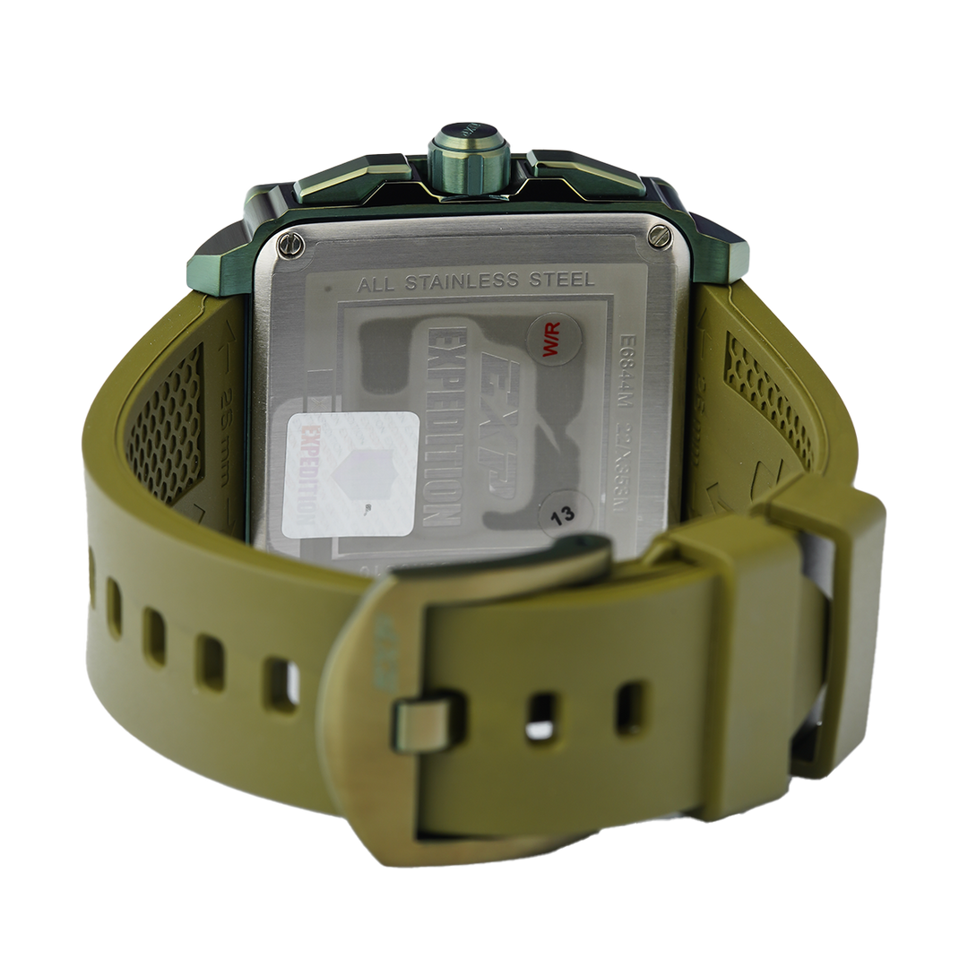 Jam Tangan Expedition EXP Chronograph EX 6844 MCRGNGN Men Olive Green Dial Olive Green Rubber Strap