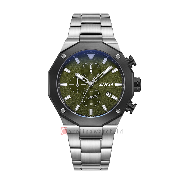 Jam Tangan Expedition EXP Chronograph EX 6849 MCBTBGN Men Green Dial Stainless Steel Strap
