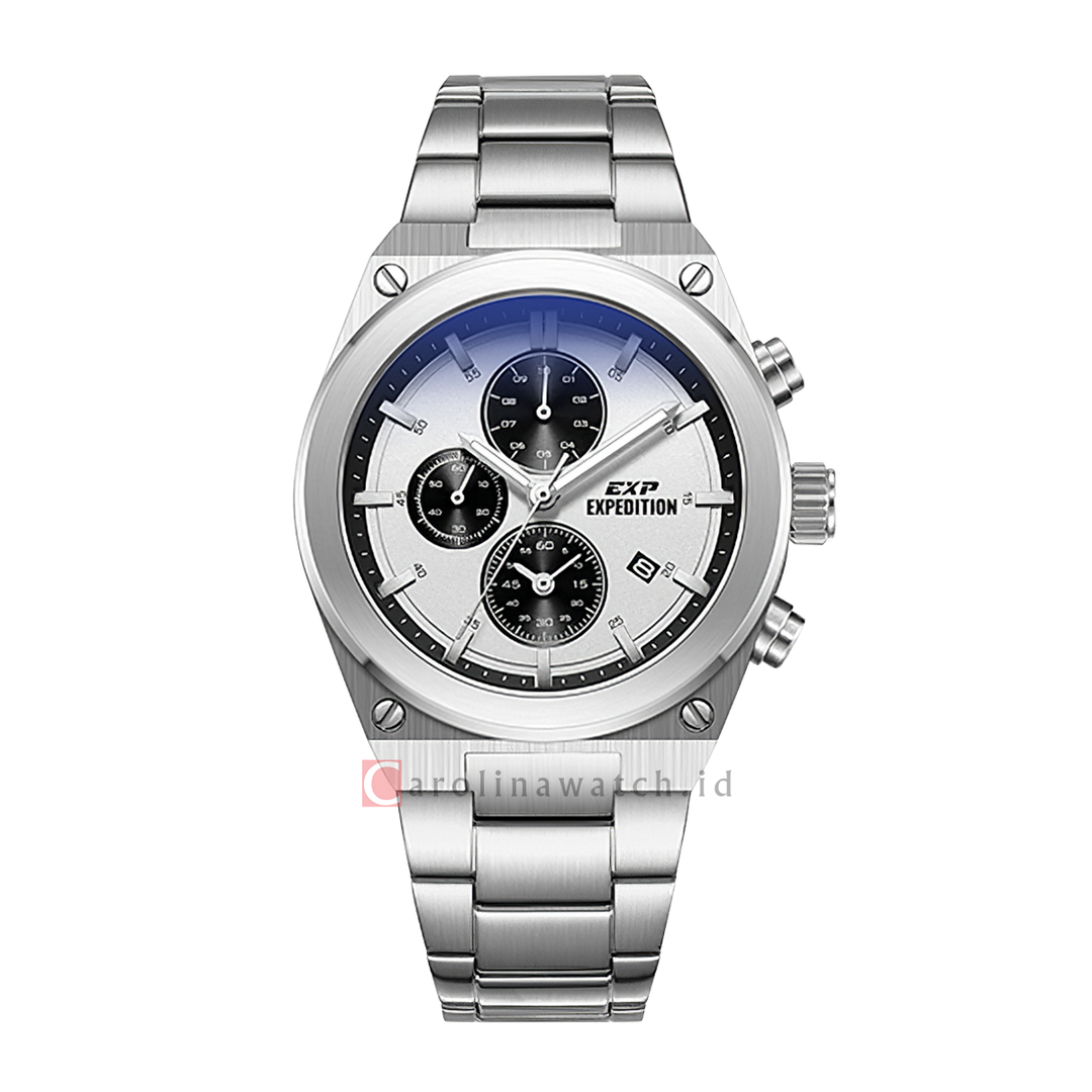 Jam Tangan Expedition EXP EX 6850 MCBSSSL Chronograph Men Silver Dial Stainless Steel Strap