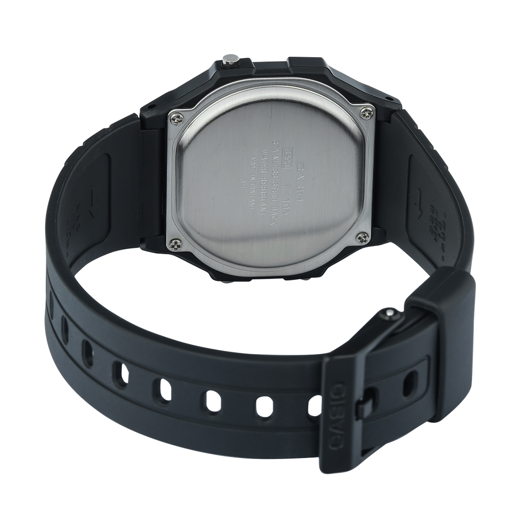 Jam Tangan Casio General F-105W-1A Unisex Digital Dial Black Resin Band