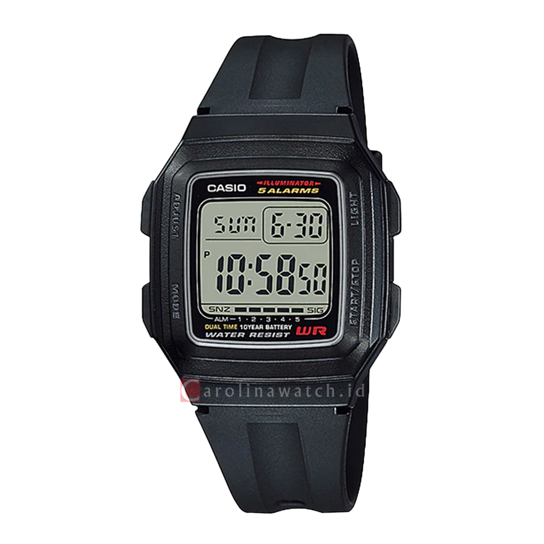 Jam Tangan Casio General F-201WA-1A Unisex Digital Dial Black Resin Band