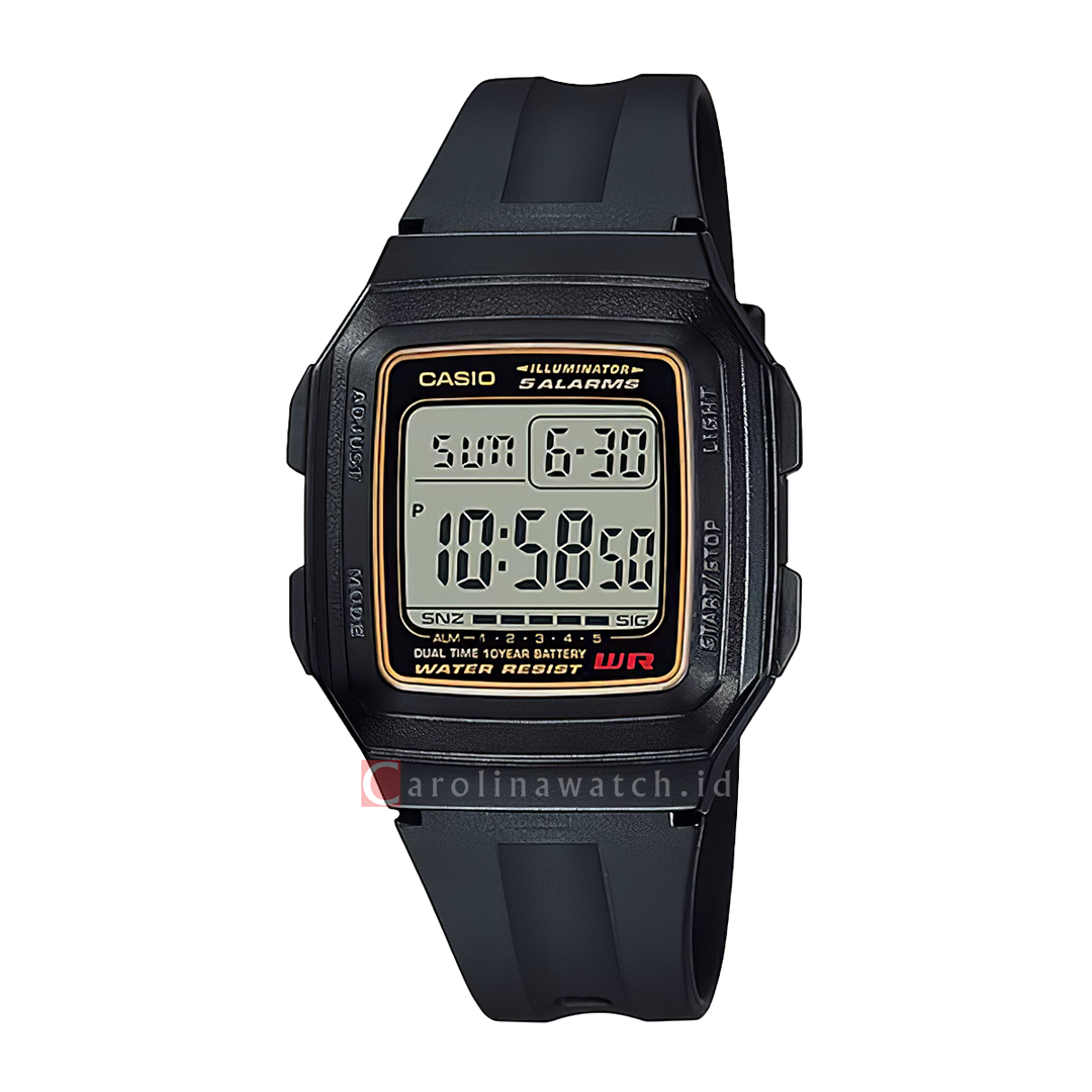 Jam Tangan Casio General F-201WA-9A Unisex Digital Dial Black Resin Band