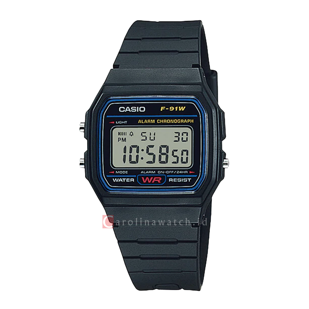 Jam Tangan Casio F-91W-1D Unisex Digital Dial Black Resin Band