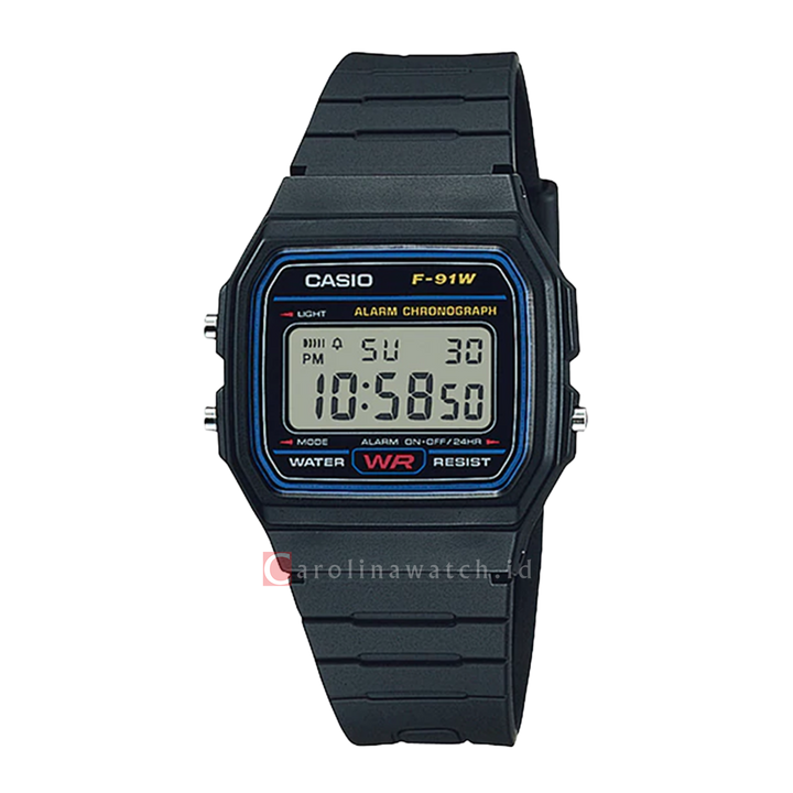 Jam Tangan Casio F-91W-1D Unisex Digital Dial Black Resin Band