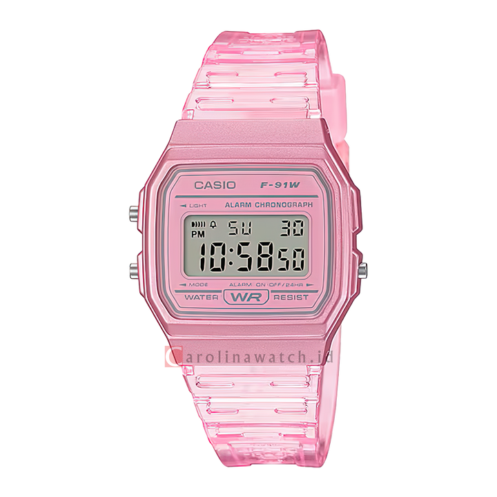 Jam Tangan Casio POP F-91WS-4D Women Digital Dial Pink Transparent Resin Band