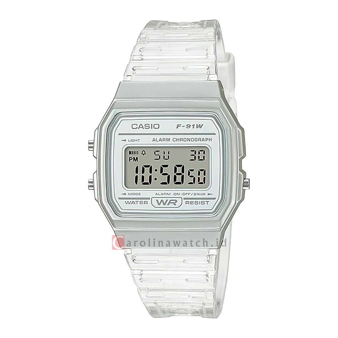 Jam Tangan Casio POP F-91WS-7D Women Digital Dial White Transparent Resin Band