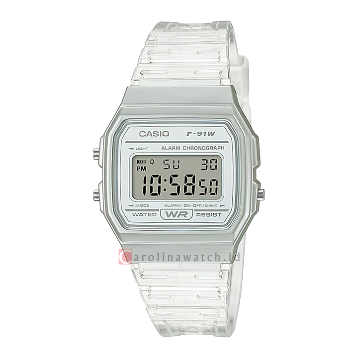 Jam Tangan Casio POP F-91WS-7D Women Digital Dial White Transparent Resin Band