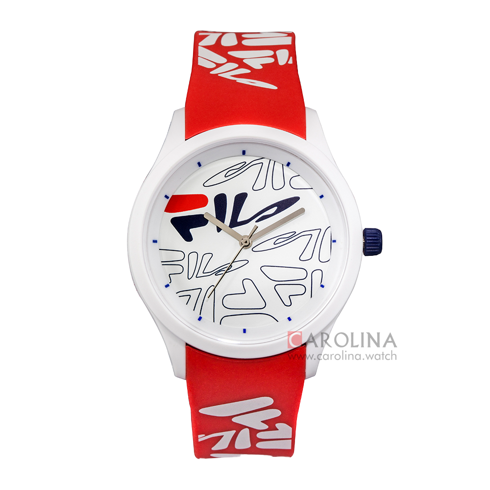 Jam Tangan FILA FL38129-206 Unisex White Black Pattern Dial Red Rubber Strap