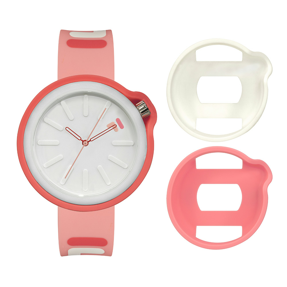 Jam Tangan FILA Exchange FL38315-008 Unisex White Dial Pink Rubber Strap + Extra Silicone Cover