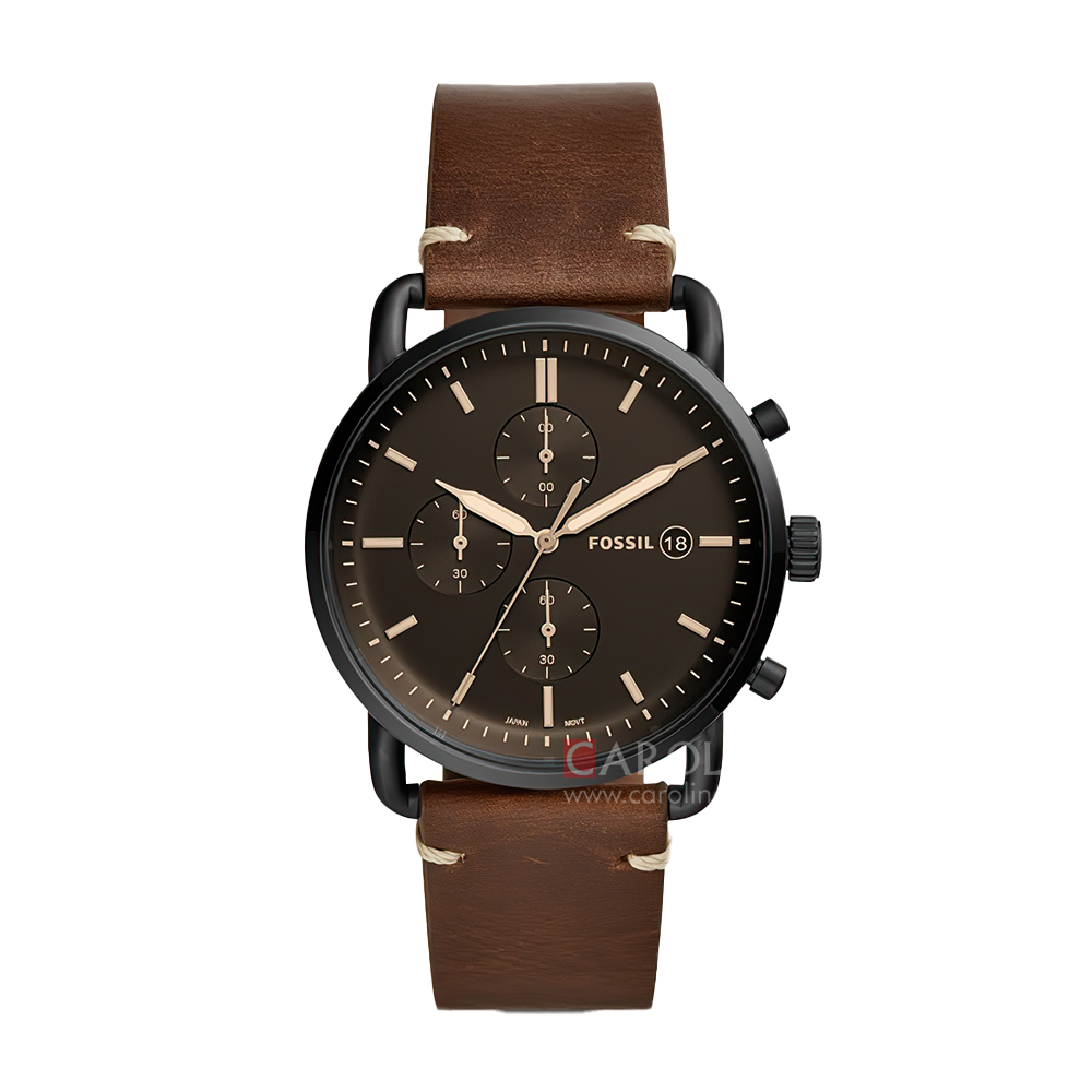 Jam Tangan Fossil The Commuter FS5403 Men Black Dial Brown Leather Strap