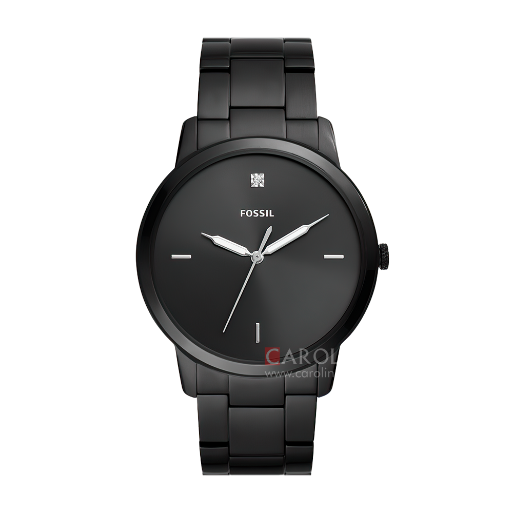 Jam Tangan Fossil Minimalist Carbon FS5455 Men Black Dial Black Stainless Steel Strap